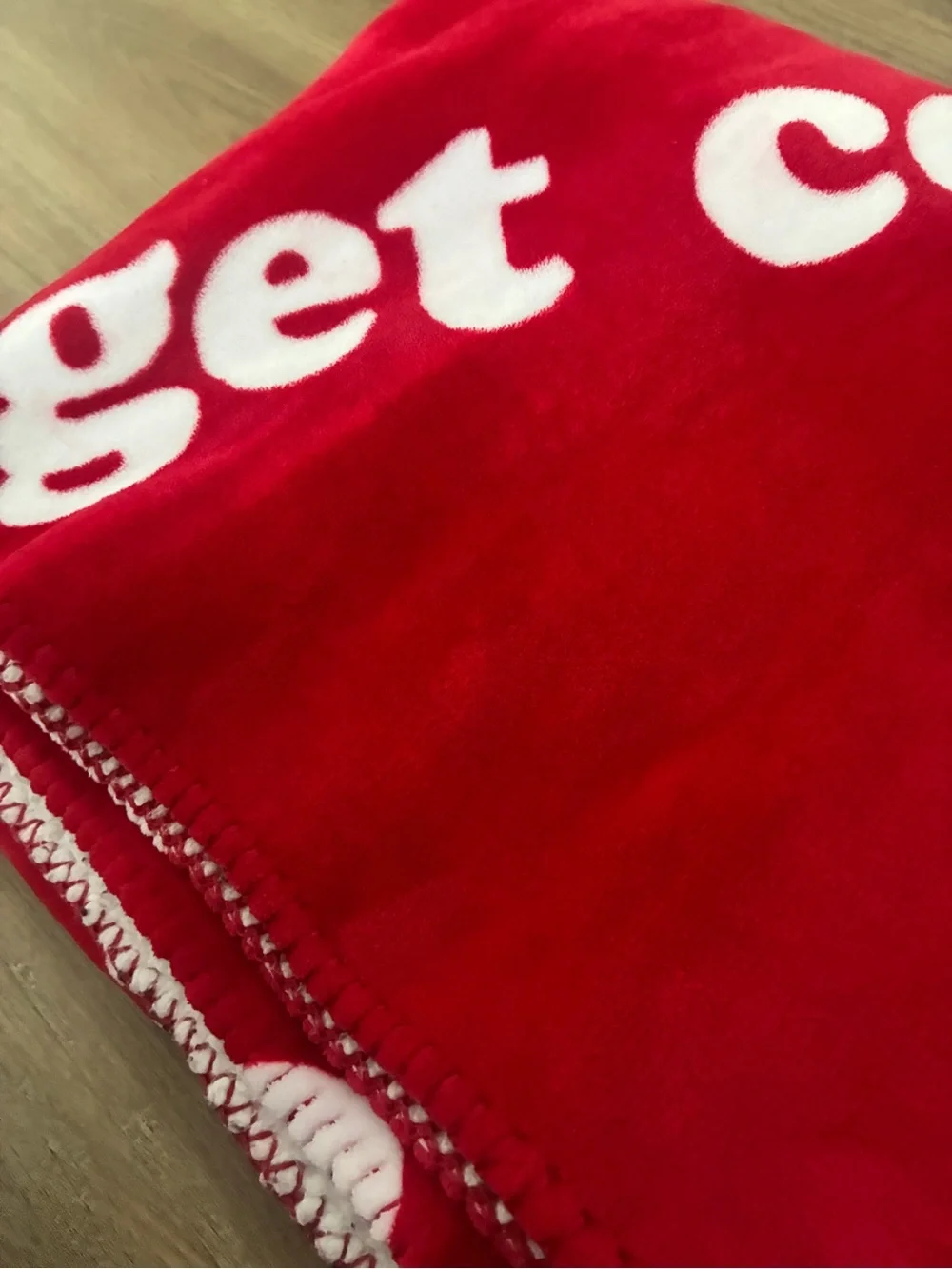 PINK Victoria’s Secret Sherpa Throw Blanket Red White “Let’s Get Cozy” 50x60 EUC